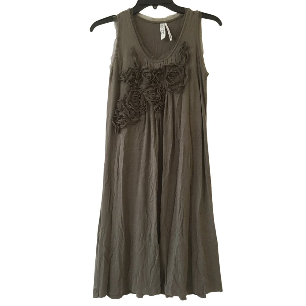 Kische Small Artichoke Green Sleeveless Scoop Neck Ruffled Flowered Bodice Dress